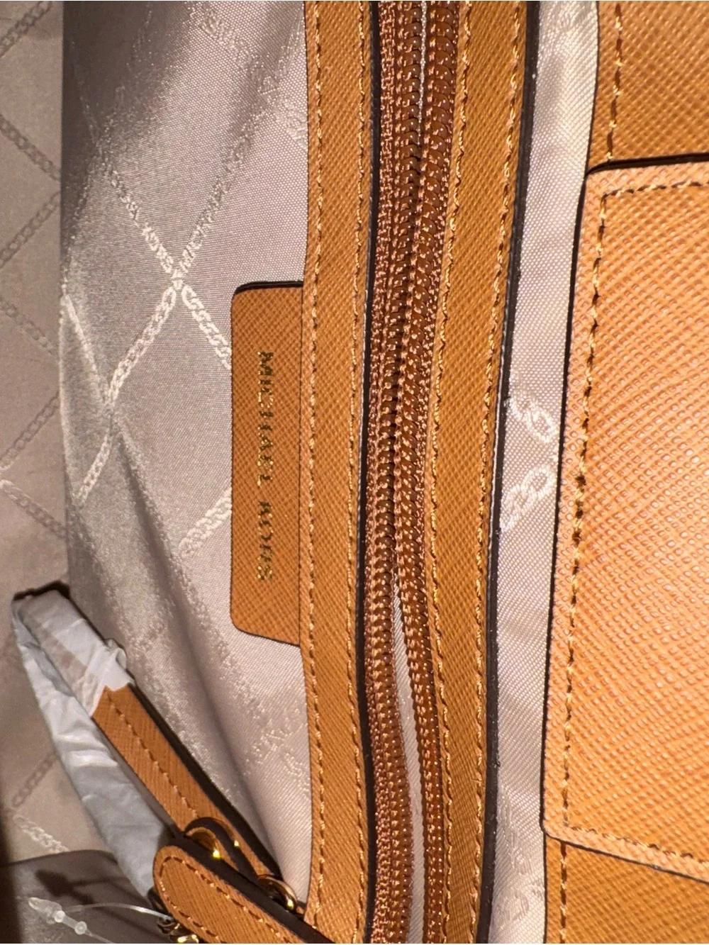Michael Kors Brown & Tan Logo-Print Satchel with Gold Hardware